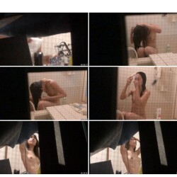 かわいいおねえさんが服を脱ぎ、シャワーを浴び、裸のまま髪を乾かす